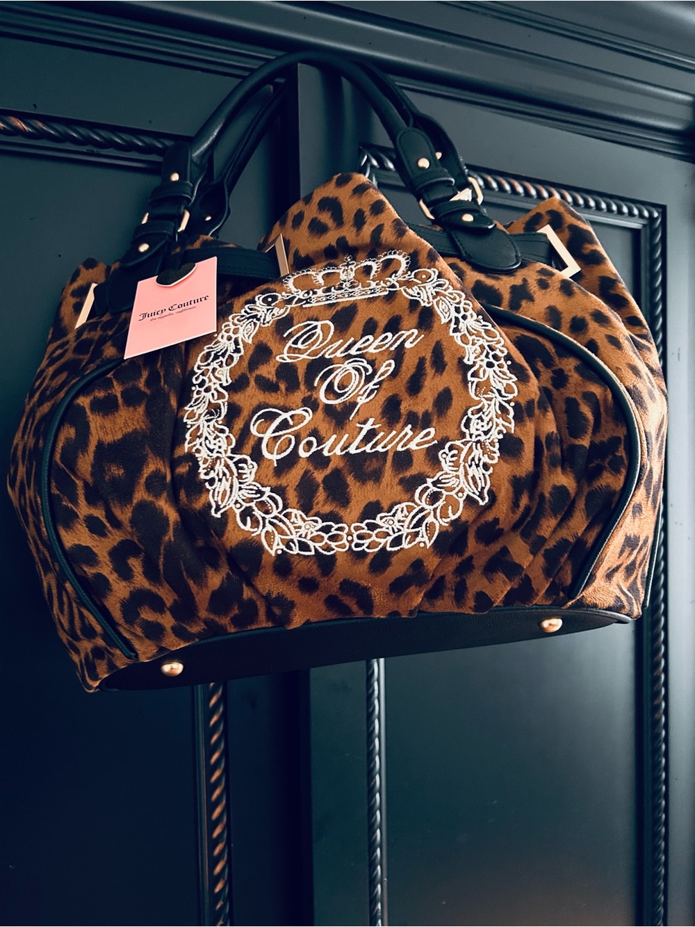 Juicy Couture Leopard Print Queen of Couture Satchel Brown and Black